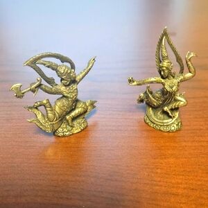 Vintage Silver Siam Stamped Figurines, Mekhala and Ramasura, Antique